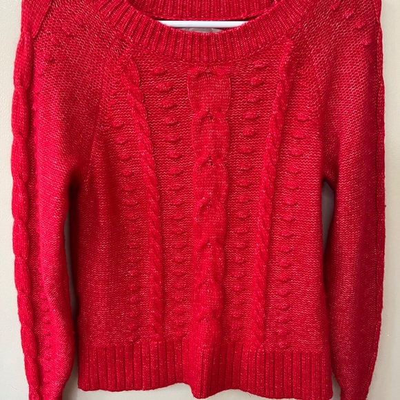 LOFT Red Cable Knit Sweater, Size S - Picture 2 of 13
